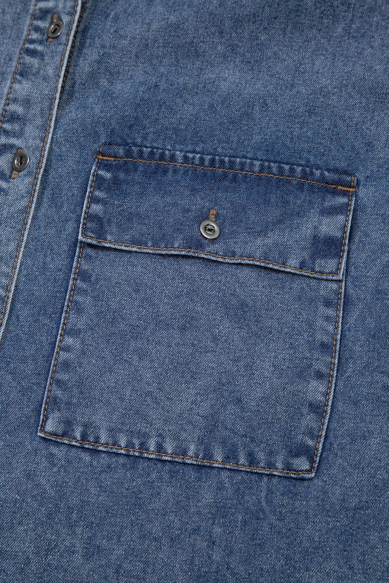 Button Flap Pocket Cuffed Short Sleeve Denim Shirt
