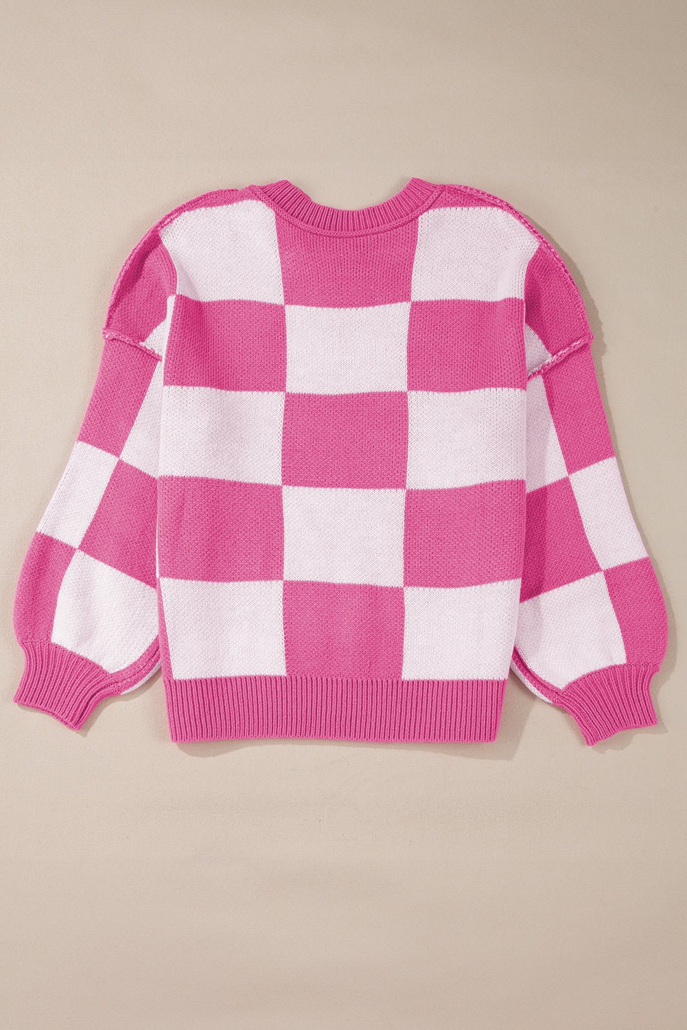 Rose Checkered Bishop Sleeve Sweater - Loving It Shop