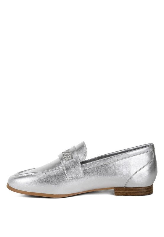 Eden Ode Rhinestone Strap Metallic Loafers - Loving It Shop
