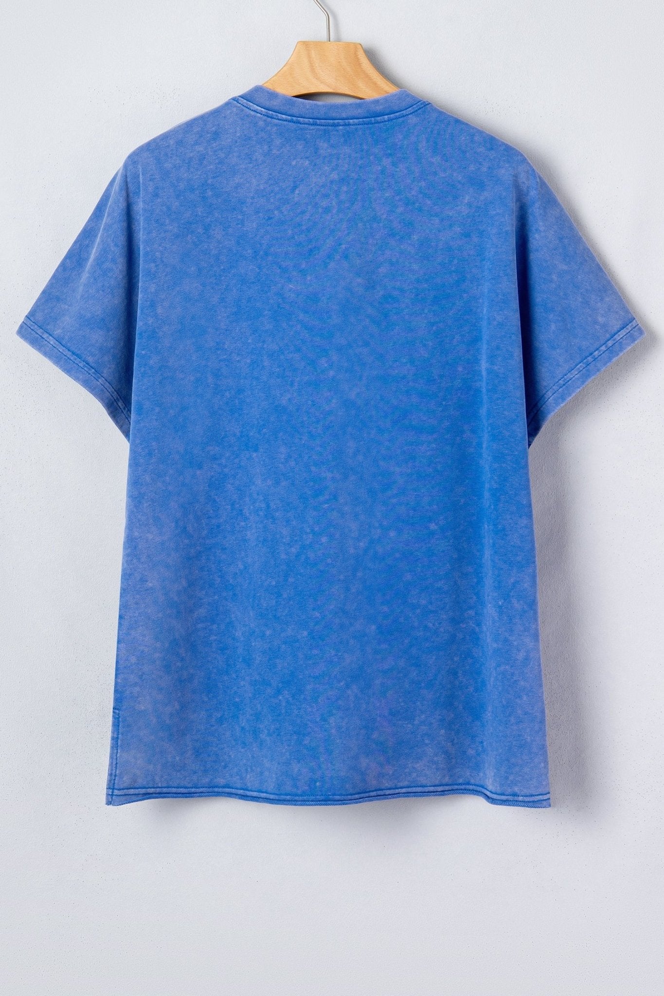 Sky Blue Patriot Star Patched Notched Neck Mineral Washed Tee - Loving It Shop