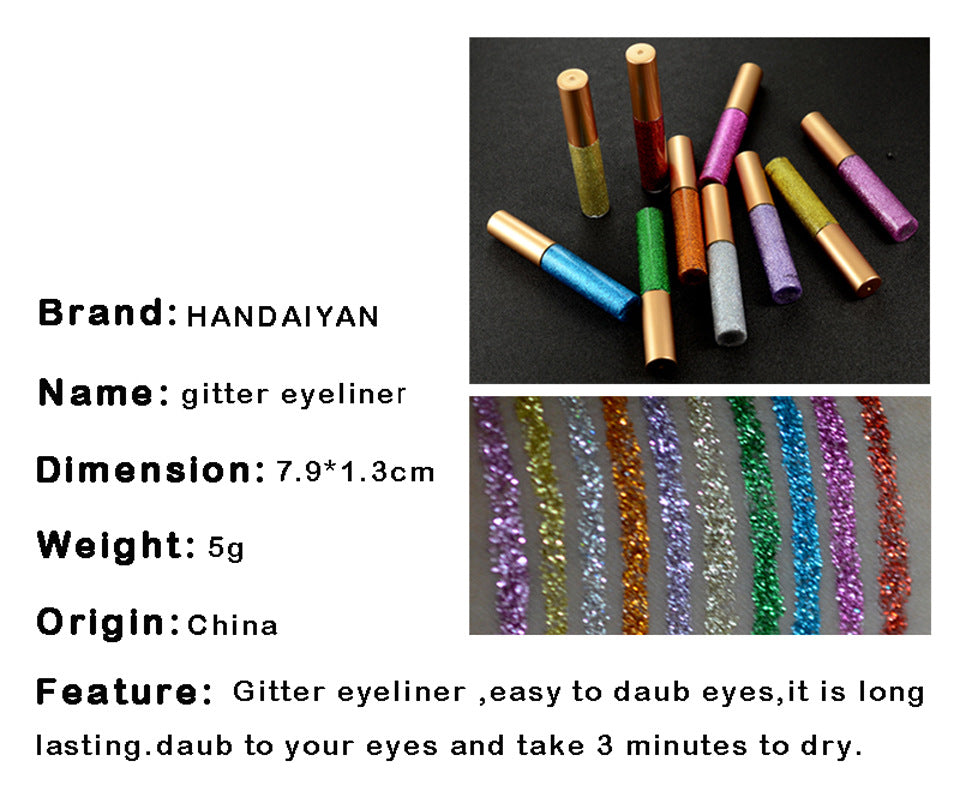 HANDAIYAN Brand 1 Pcs Glitter Liquid Eyeliner Pen 10 Colors Metallic Shine Eye Shadow &amp; Liner Combination Pencil Eyes Makeup