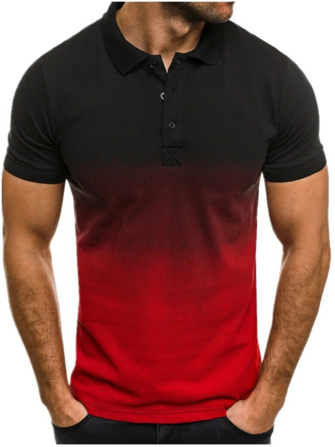 Men's Full Size Gradient Short Sleeve Polo Plus Size