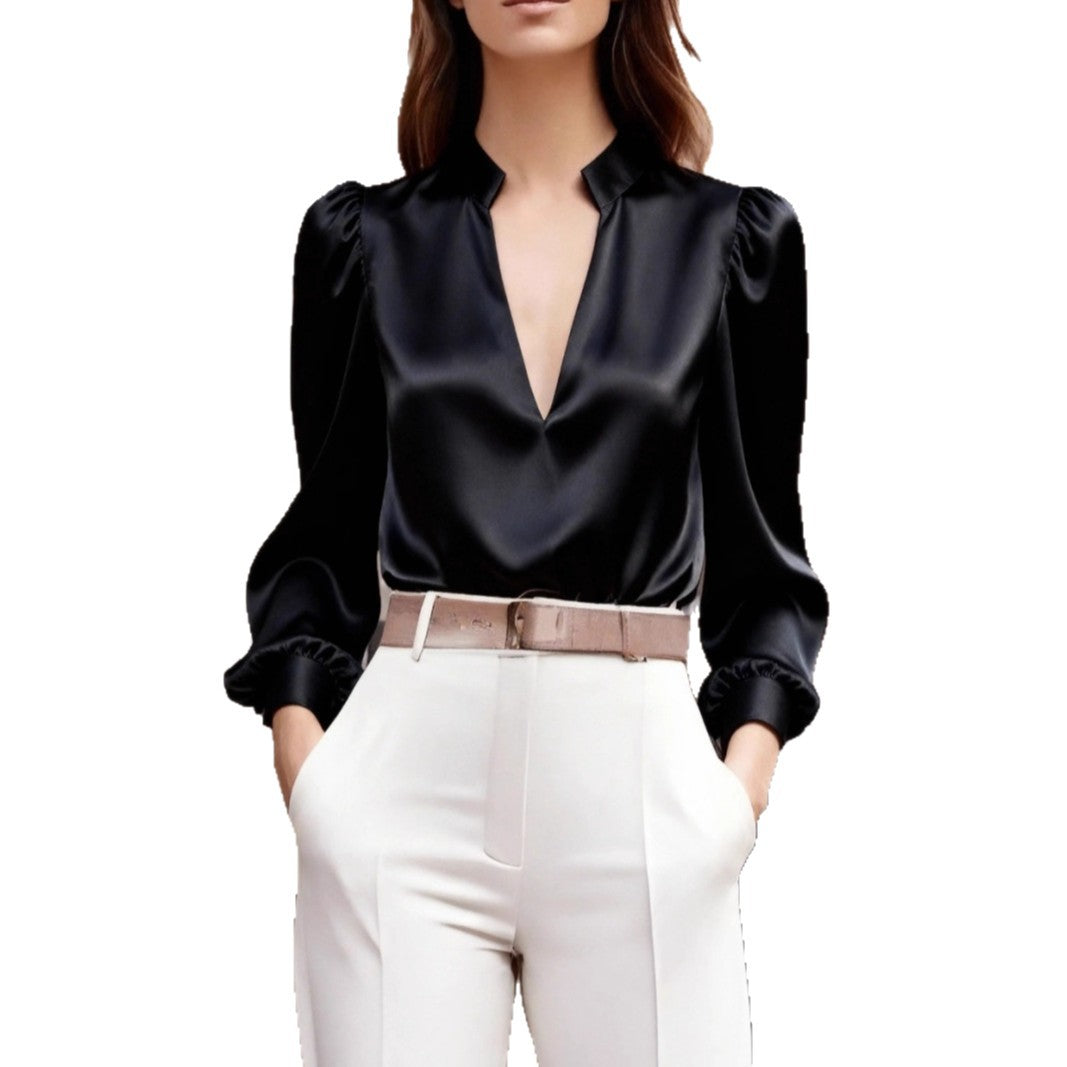 Satin Long Sleeve Slim-fit Professional Style Design Women&
