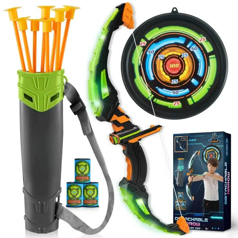 LED Bow &amp; Arrow Toy Set for Kids Light-Up Archery Play Kit with Suction Cup Arrows (Blue/Green)