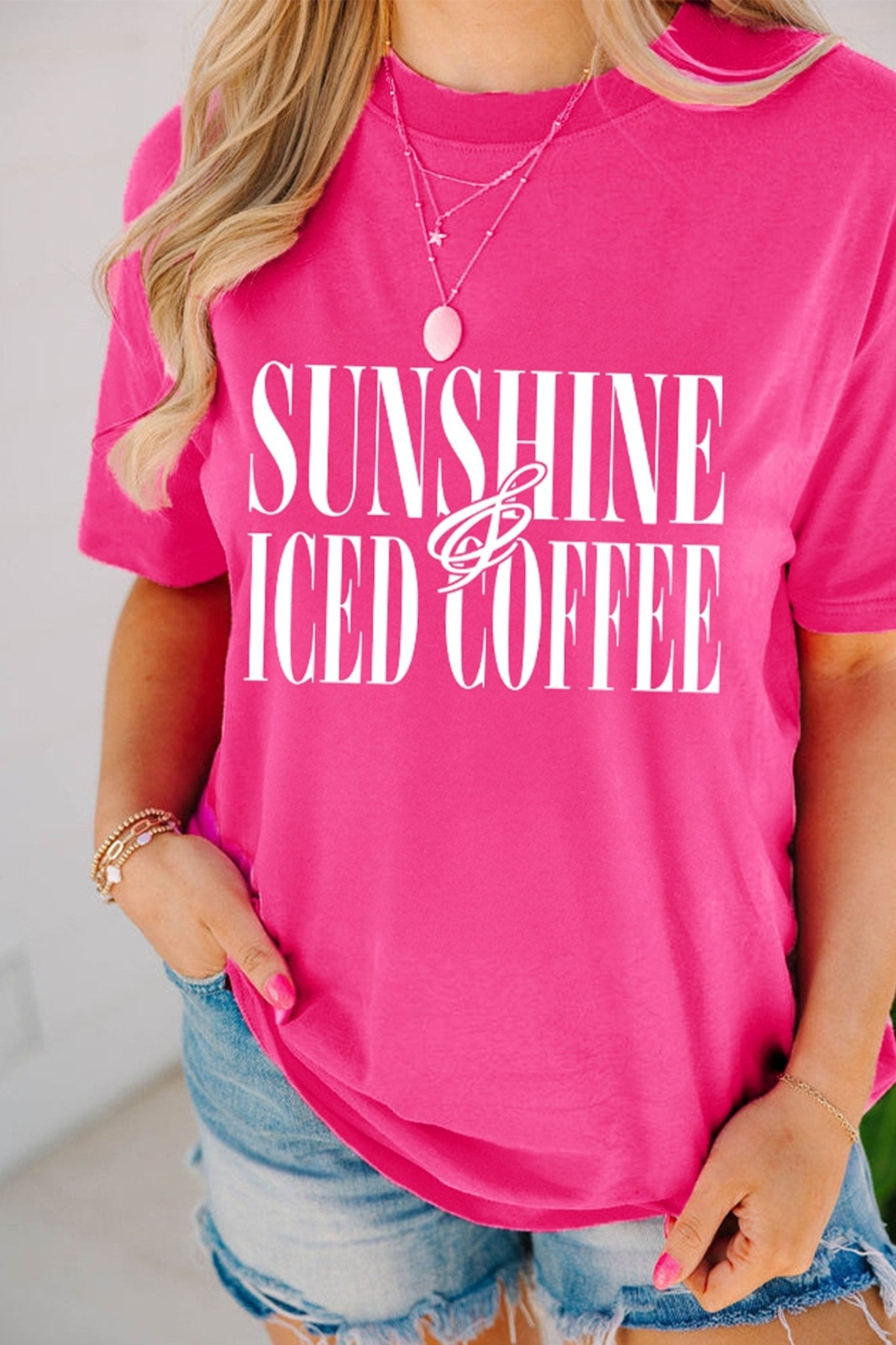 Rose Red SUNSHINE ICED COFFEE Casual Summer T Shirt - Loving It Shop