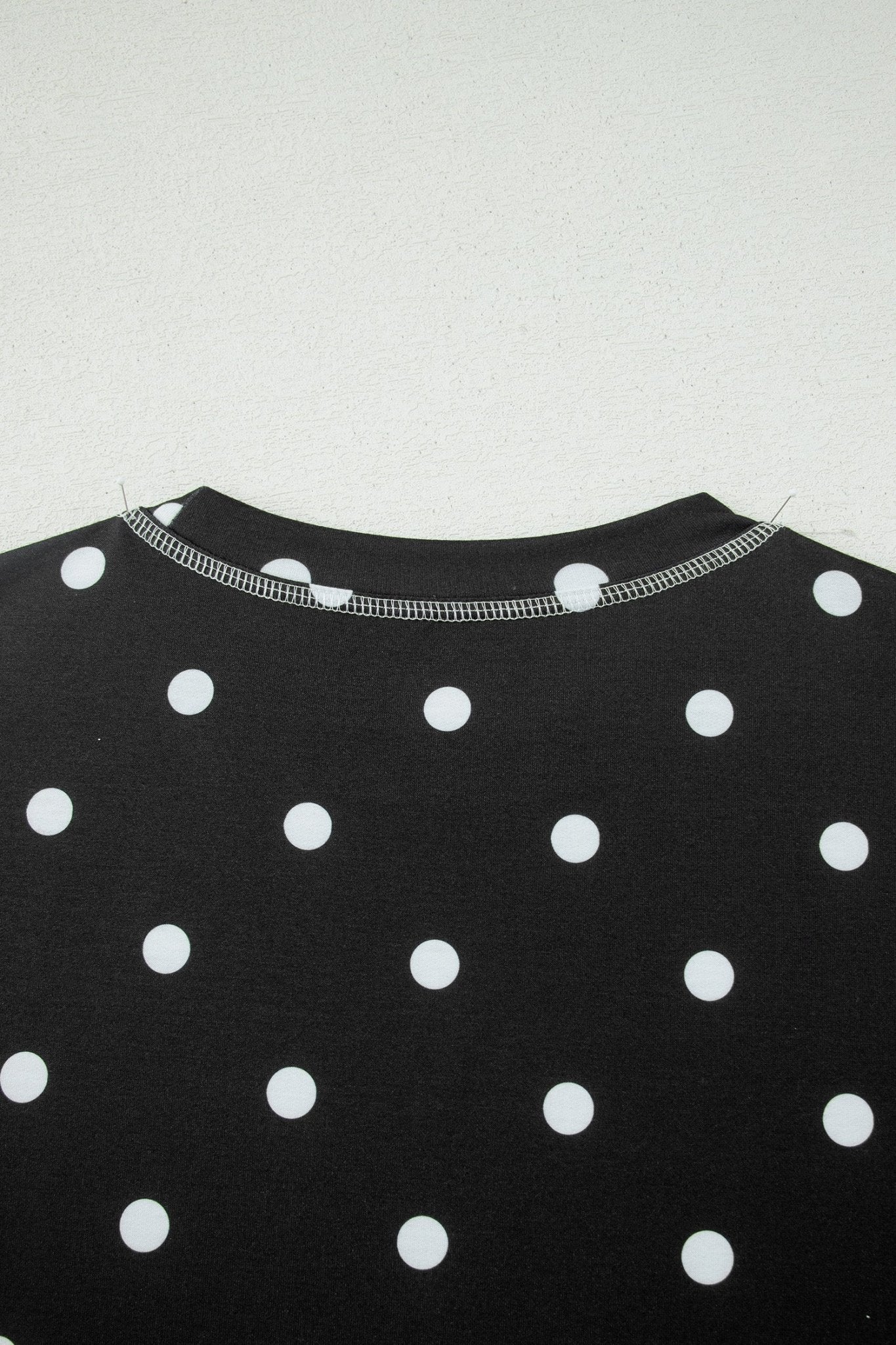 Black Exposed Seam Detail Polka Dot Loose Tee Drawstring Shorts Set - Loving It Shop