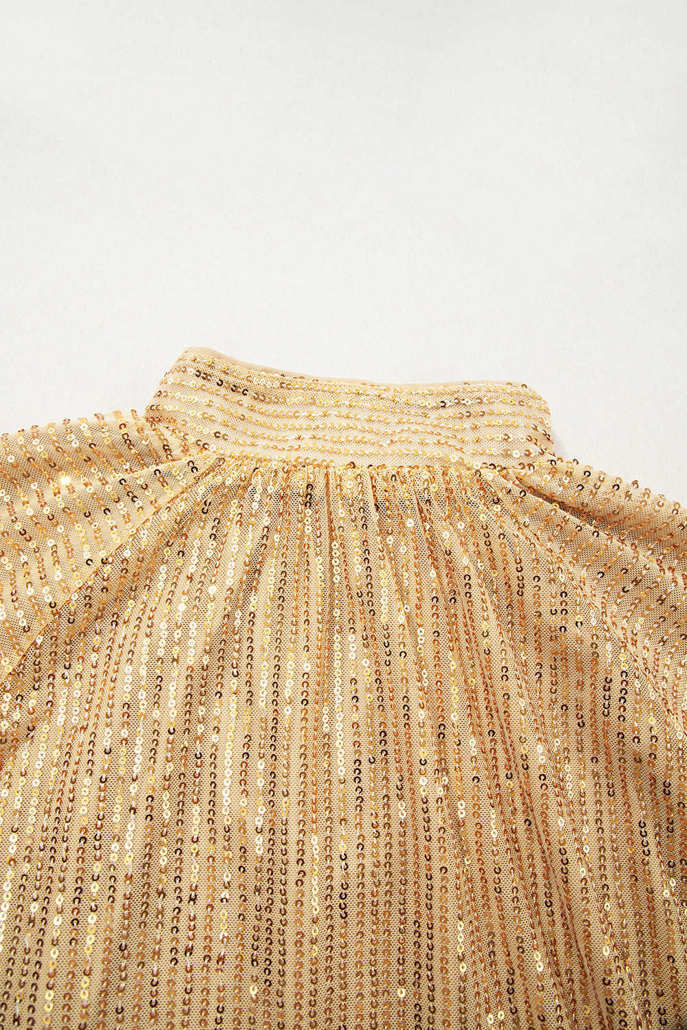 Gold Metallic Balloon Sleeve Buttoned High Neck Loose Blouse