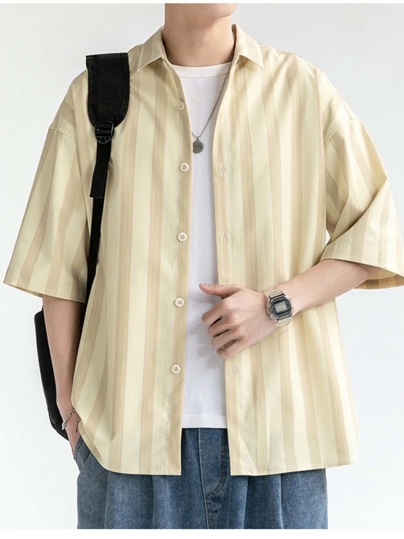 Men's Plus Size Striped Loose Fit Short Sleeve Shirt