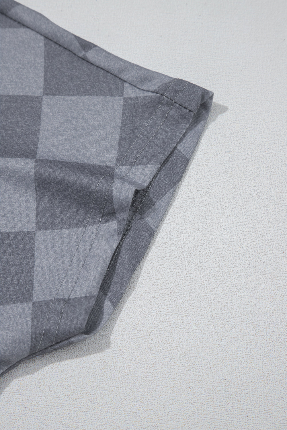 Gray Checkered V Neck Tee Drawstring Shorts Lounge Set