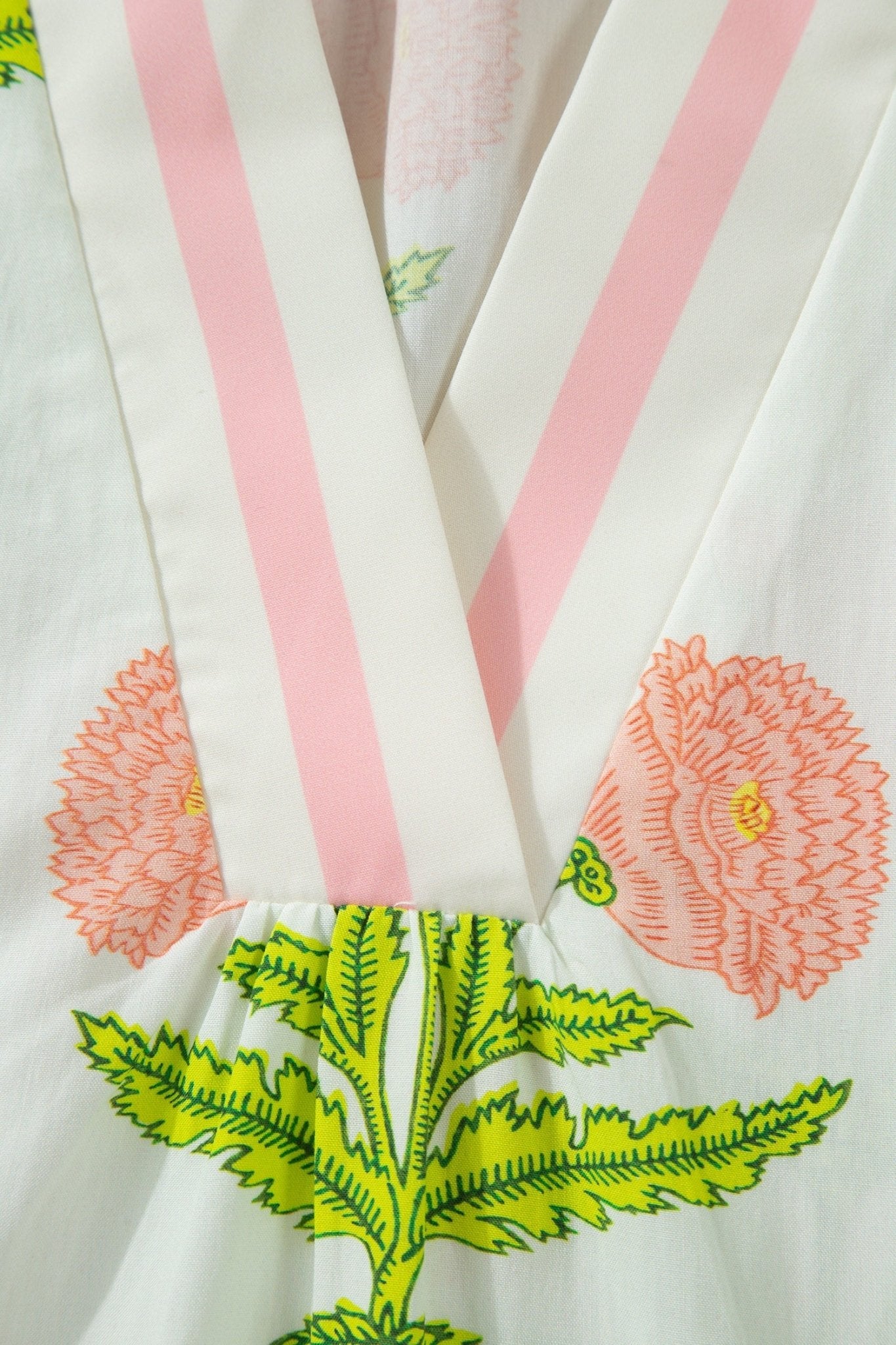 Pink Plus Size Floral Print Striped Trim V Neck Blouse - Loving It Shop