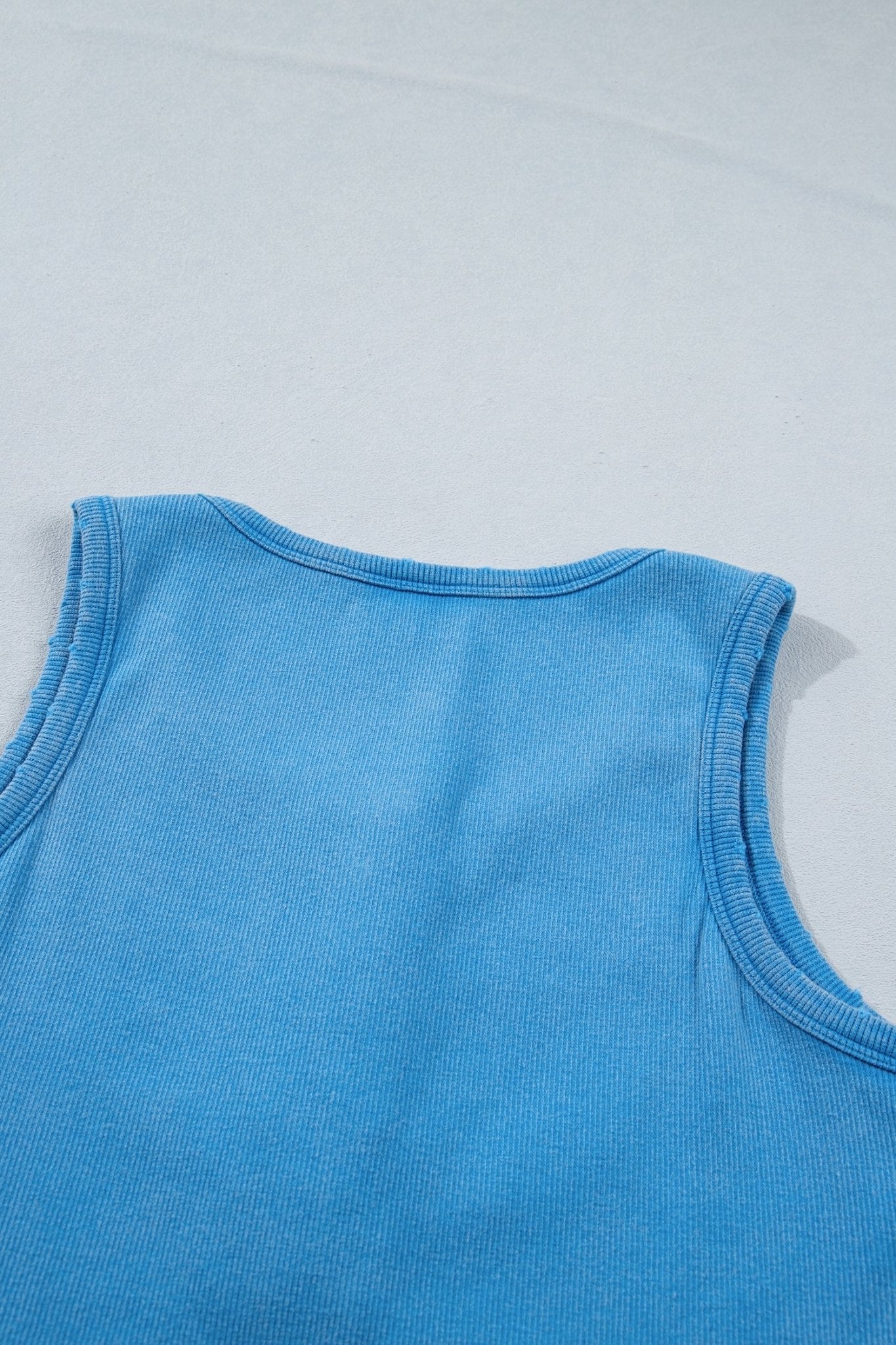 Blue Vintage Distressed Ribbed Mineral Wash Tank Top - Loving It Shop