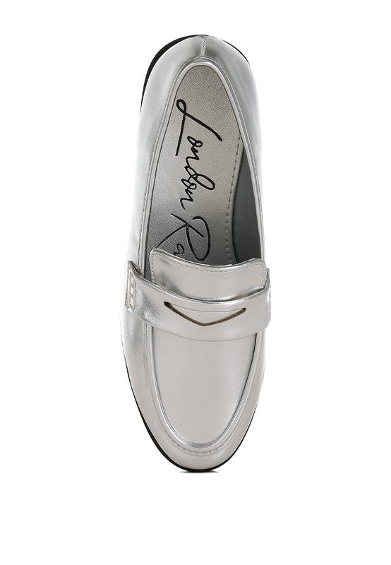 Rugle Metallic Faux Leather Flat Loafers - Loving It Shop