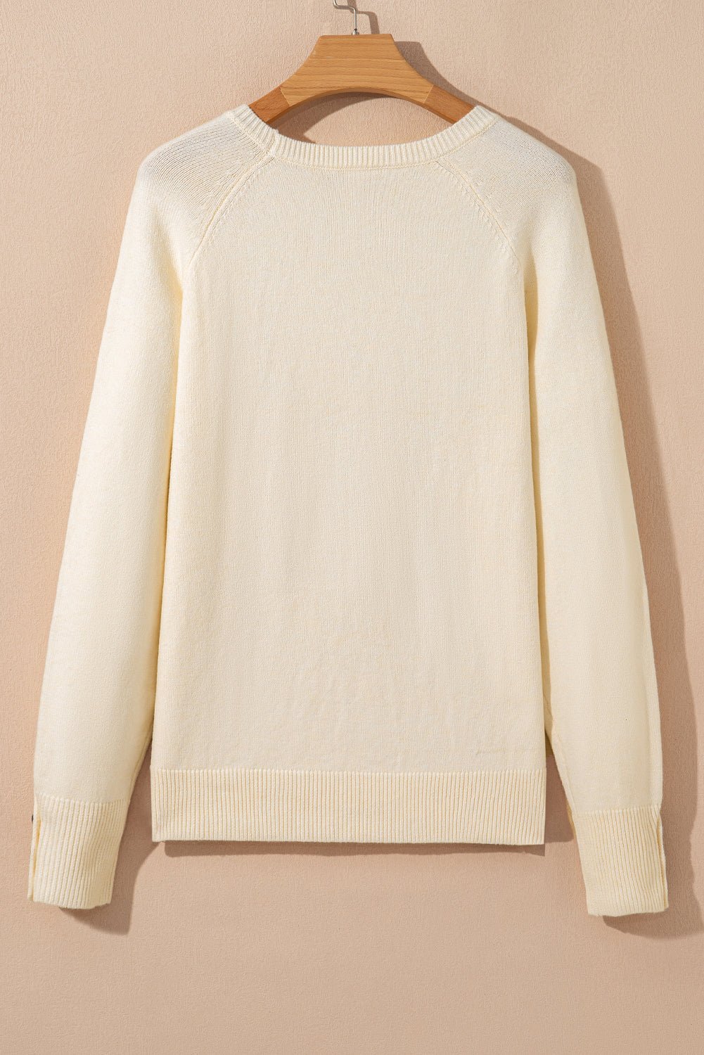 White Buttoned Bishop Sleeve Crew Neck Sweater - Loving It Shop