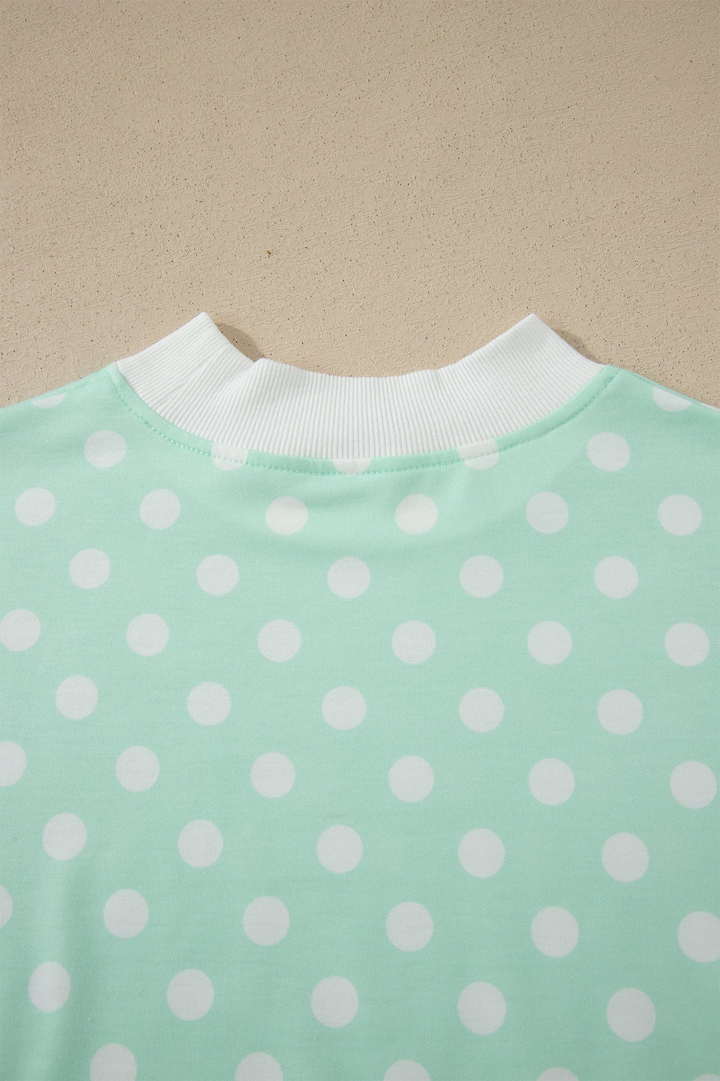 Green Polka Dot Print Color Block Trim Mock Neck Short Set