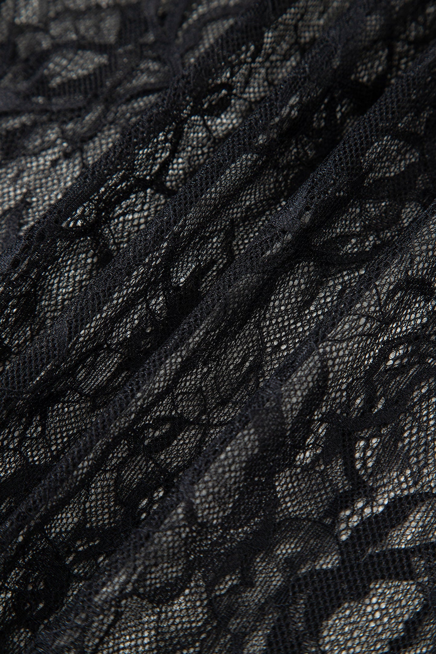 Black Solid Color Sleeveless Sheer Floral Lace Patchwork Long Dress