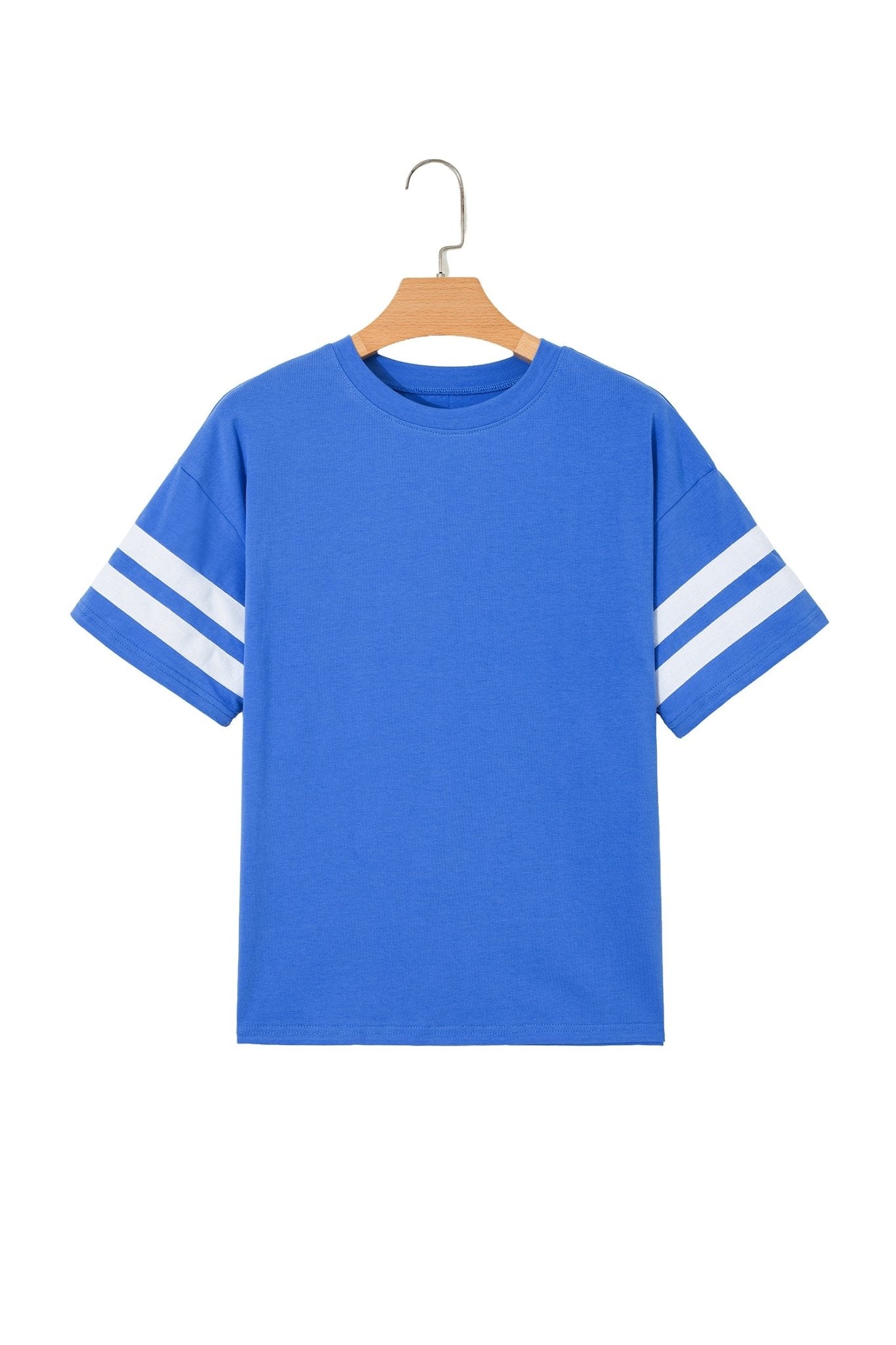 Dark Blue Varsity Striped Short Sleeve Crew Neck T Shirt - Loving It Shop