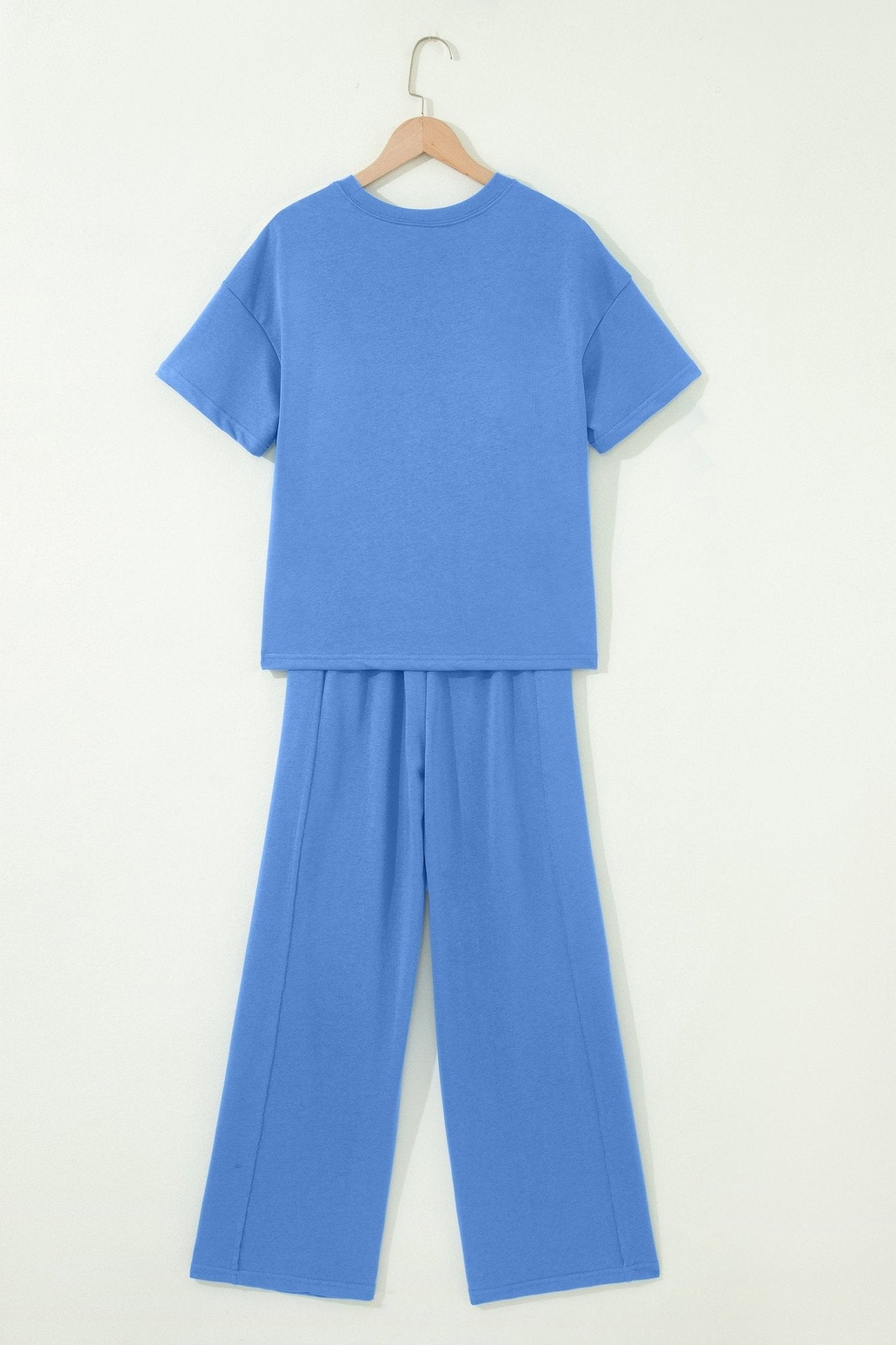 Sky Blue Solid Cover Oversize Tee Pocketed Casual Pants 2pcs Outfit - Loving It Shop