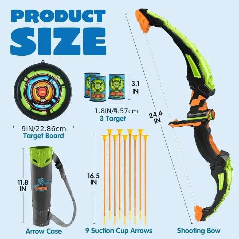 LED Bow &amp; Arrow Toy Set for Kids Light-Up Archery Play Kit with Suction Cup Arrows (Blue/Green)