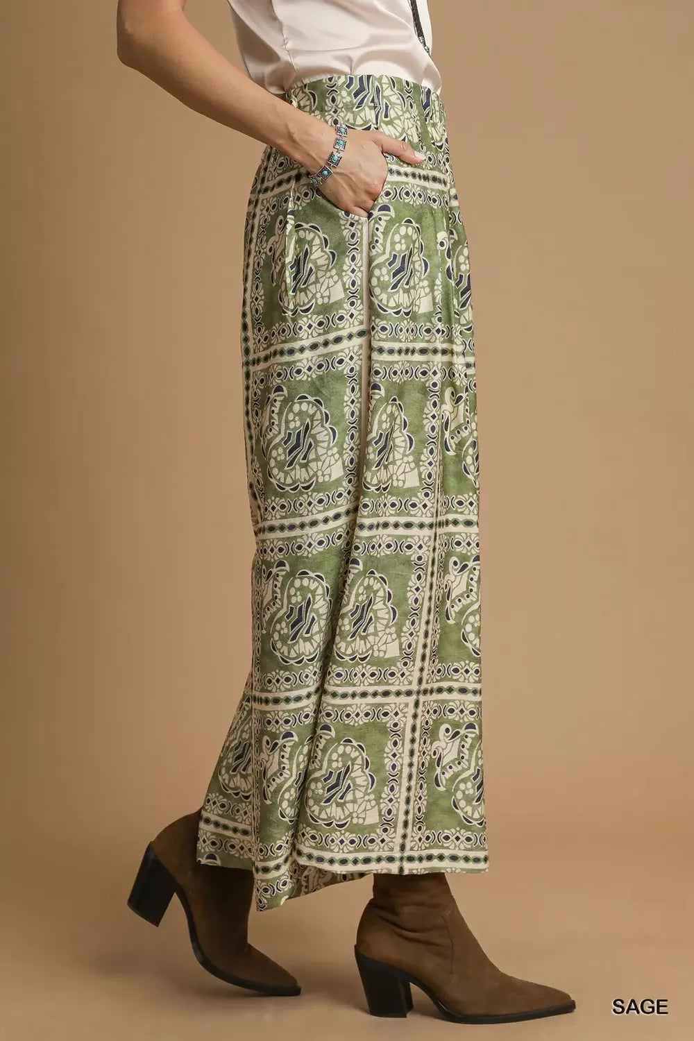 Bohemian Print Pants with Pockets