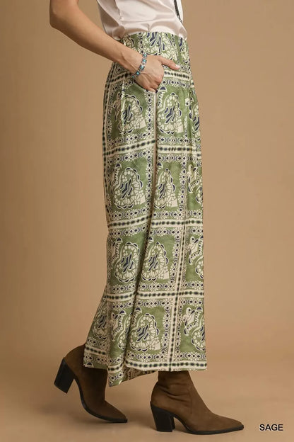 Bohemian Print Pants with Pockets