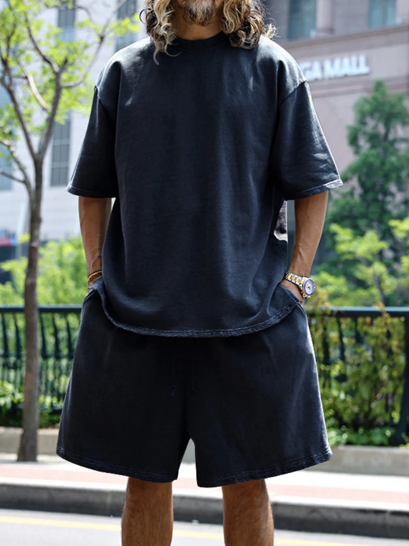 Men's Full Size Round Neck Short Sleeve Top and Shorts Set Plus Size