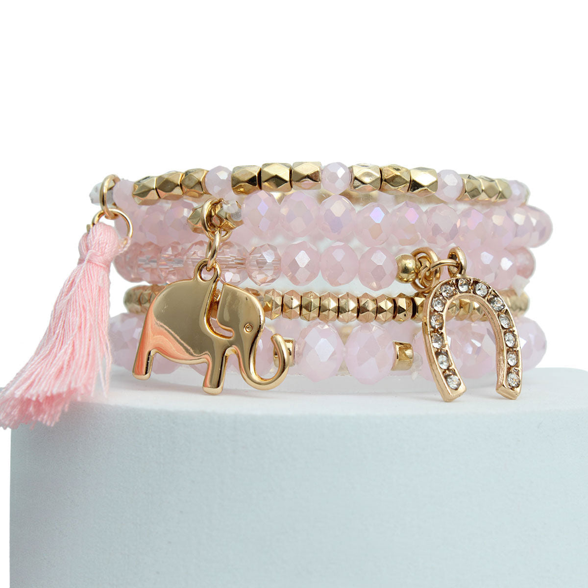 Bracelets Light Pink Elephant Horseshoe Stylish Fashion Jewelry