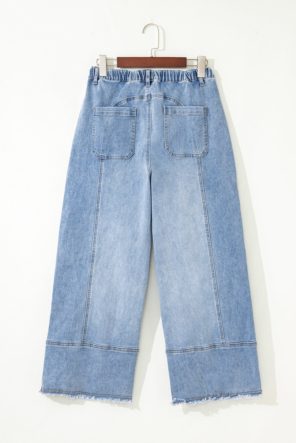 Beau Blue Drawstring Seam Detail Raw Hem Wide Leg Denim Pants - Loving It Shop