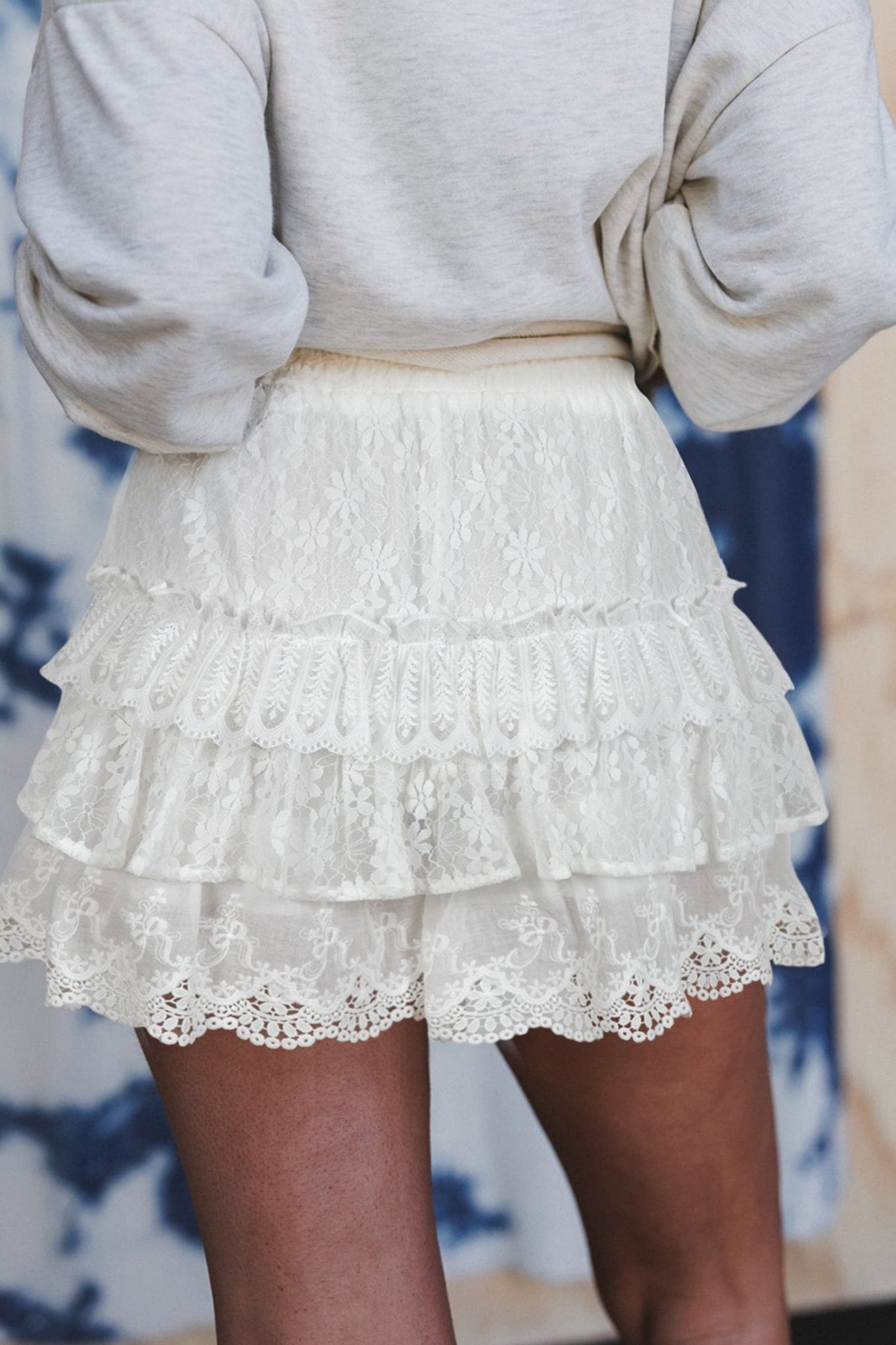 White Lace Ruffle Tiered Drawstring Elastic Waist Sweet Shorts - Loving It Shop