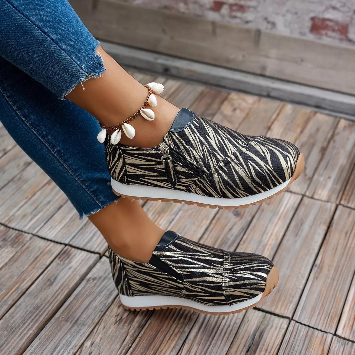 Round Toe Zipper Detail Slip - Ons - Loving It Shop