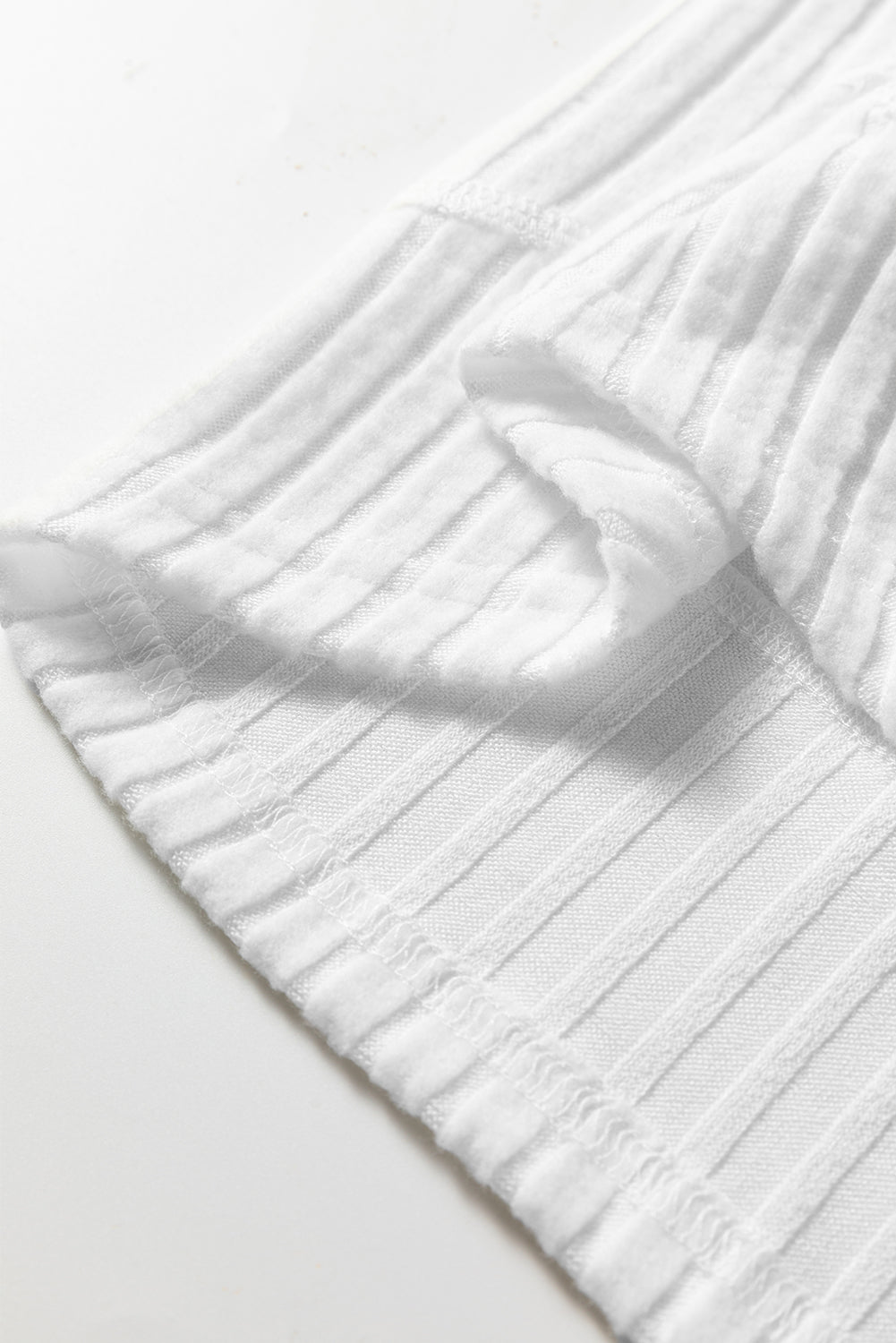 White Ribbed Texture Round Neck Long Sleeve Rounded Hem Knit Top - Loving It Shop