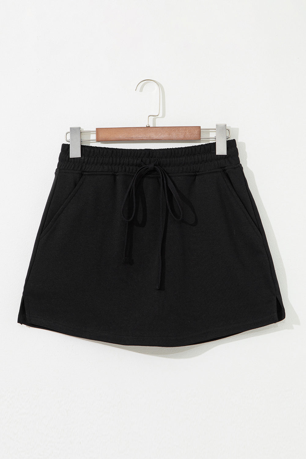 Light Grey French Terry Drawstring Mini Skort with Pockets