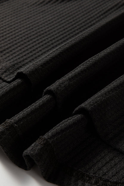 Carbon Grey Waffle Knit Patchwork Half Zipped Casual Sweatshirt