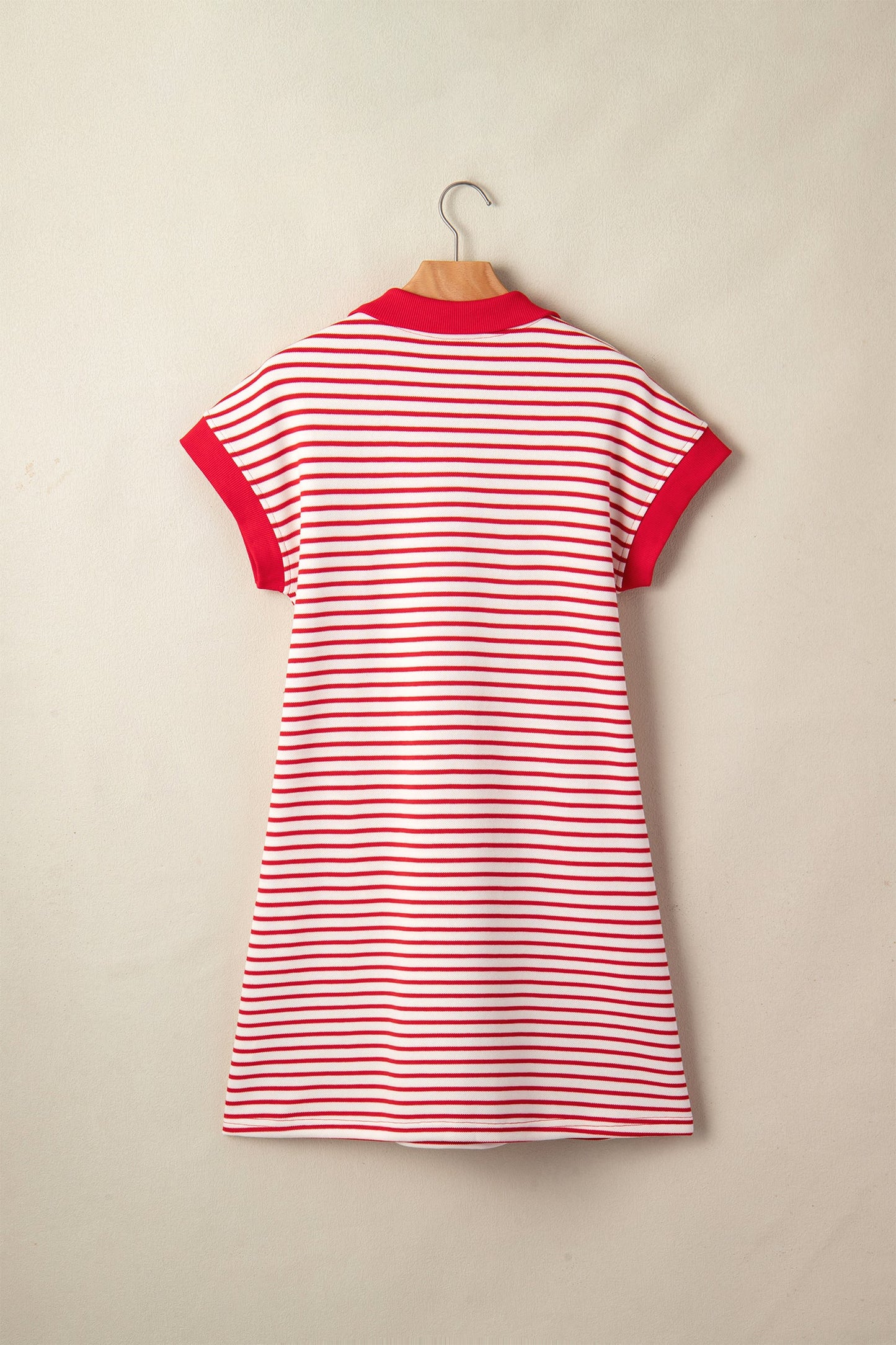 Red Stripe Quarter Zip Polo Collar T Shirt Dress with Pockets