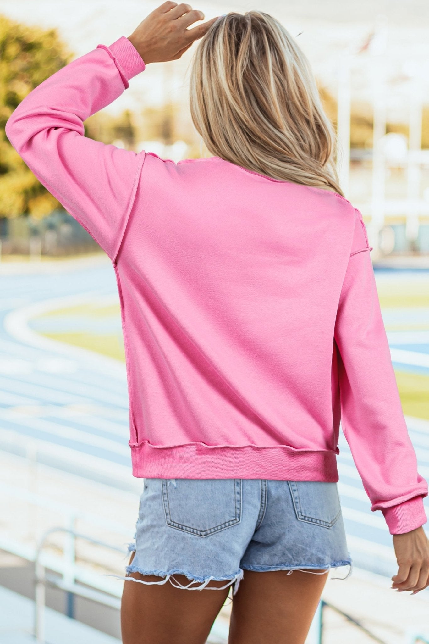 Bright Pink Oversize Drop Shoulder Reversible Mock Neck Sweatshirt - Loving It Shop