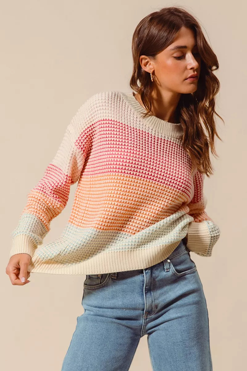 Multi Color Block Long Sleeve Sweater
