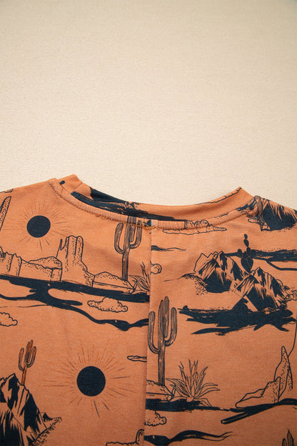 Chestnut Desert Sand Print Short Sleeve Knit Top