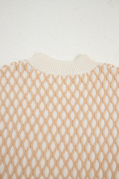 Smoke Gray Rhombus Textured Knit Mock Neck Sweater