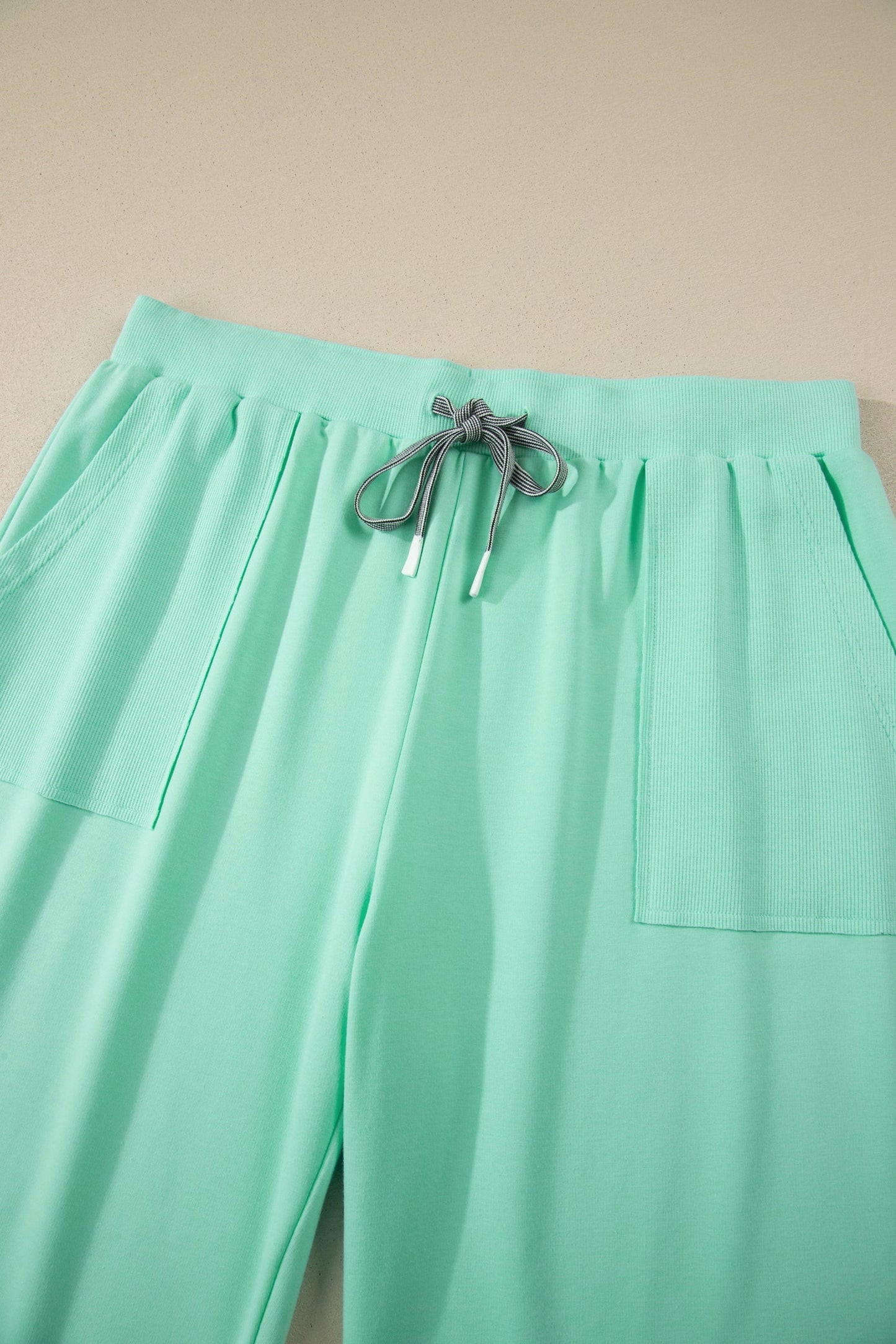 Mint Green Solid V-Neck Tee and Drawstring Plus Size Pants Set