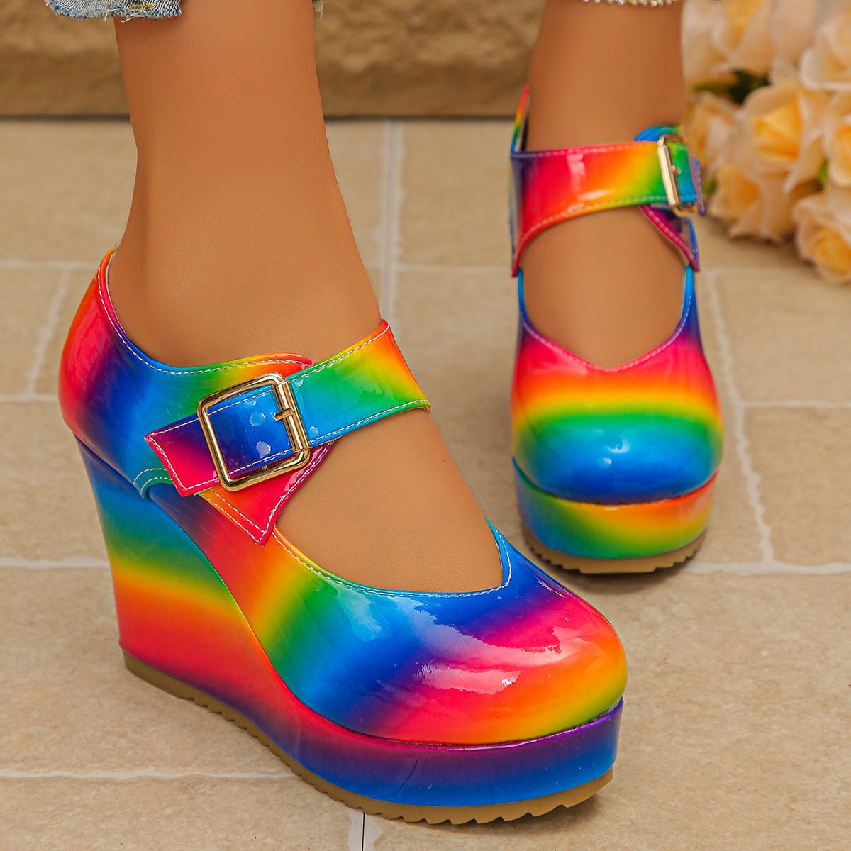 Colorful Round Toe Wedge Mary Jane Loafers - Loving It Shop