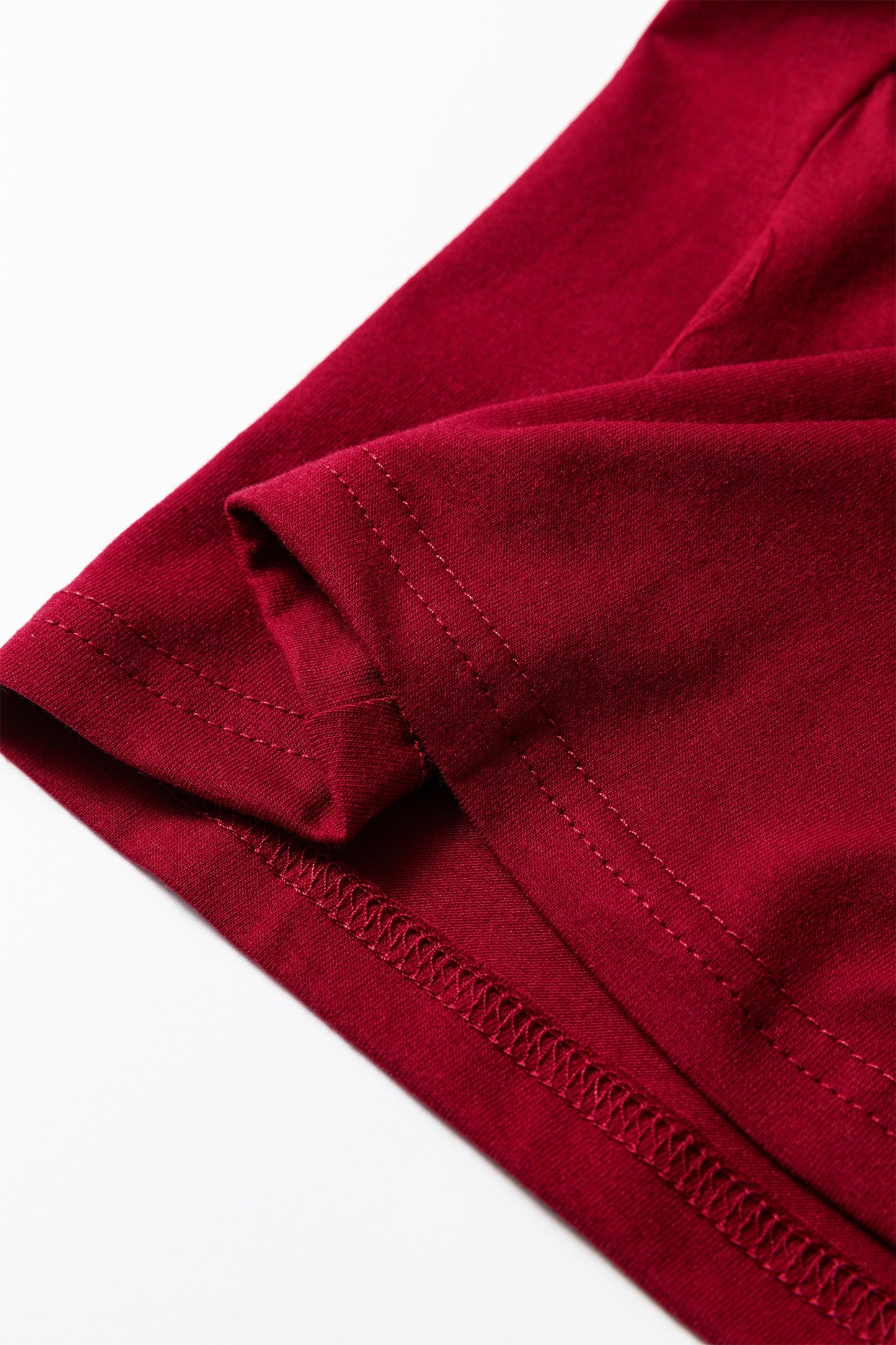 Burgundy Plus Size Solid Color Asymmetric Neck Short Sleeve Blouse