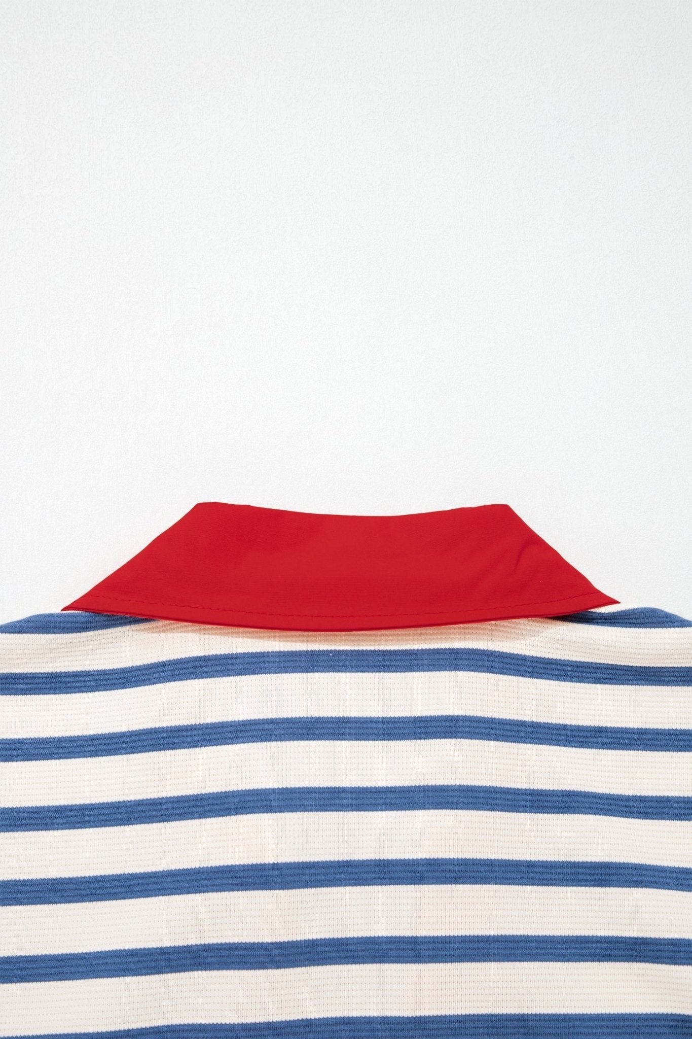 Blue Stripe Short Puff Sleeve Color Block Polo Collar Blouse - Loving It Shop