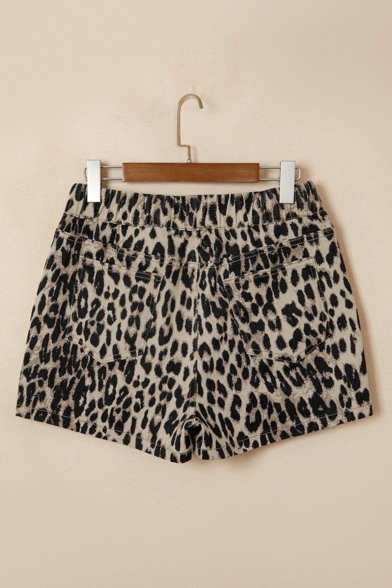 Brown Retro Leopard Print Lace - up Elastic Waistband Mid Rise Denim Shorts - Loving It Shop