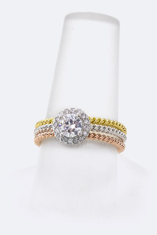 Statement Round CZ Triple Ring Set Stylish Fashion Jewelry