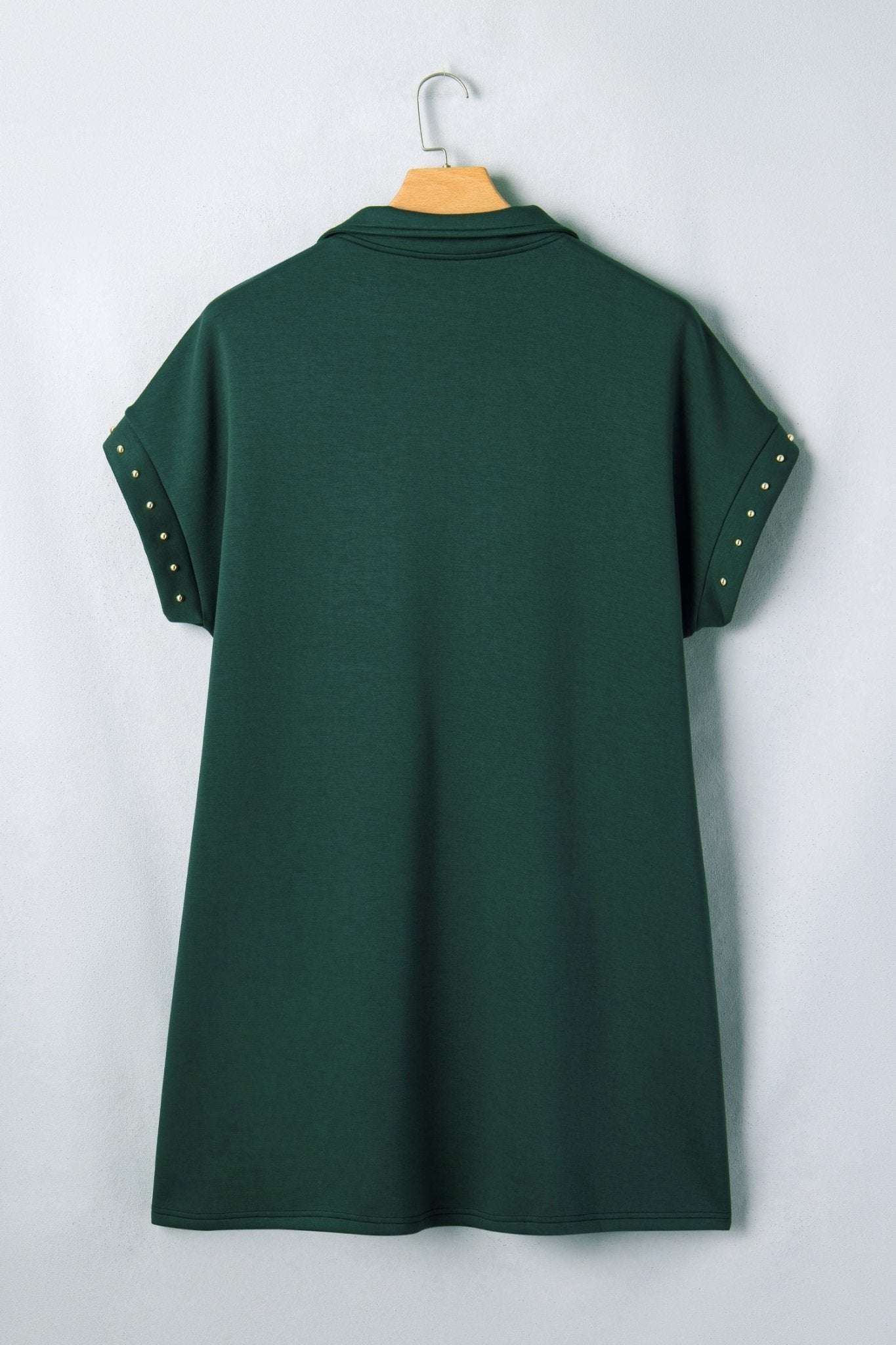 Evergreen Plus Size Glow Studded Zip up T Shirt Dress with Pockets - Loving It Shop