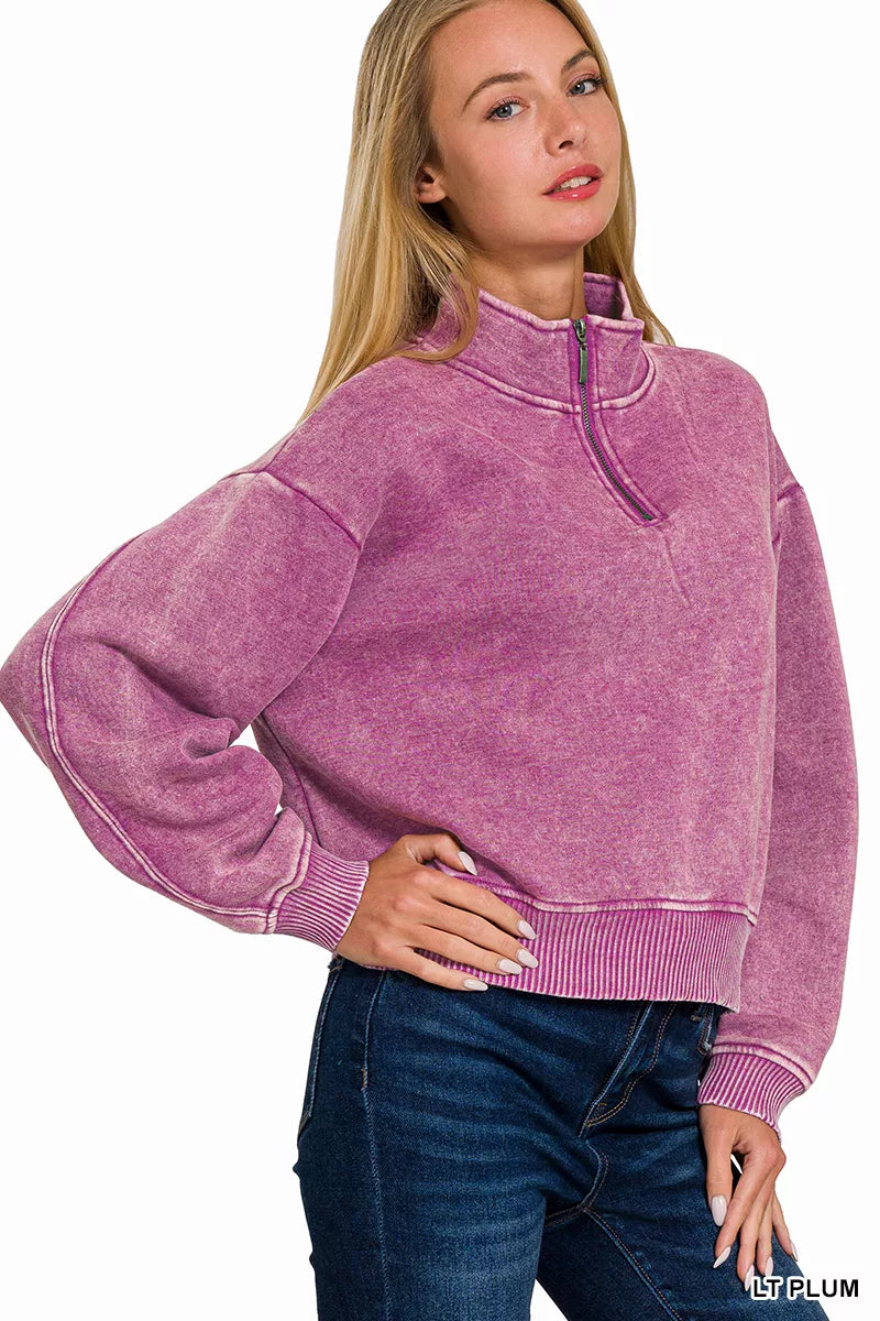 I am a Fashion junky Acid Wash Fleece Half Zip Sweatshirt