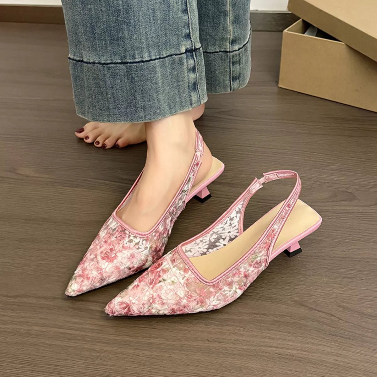 Lace Pointed - Toe Slingback Pumps - Loving It Shop