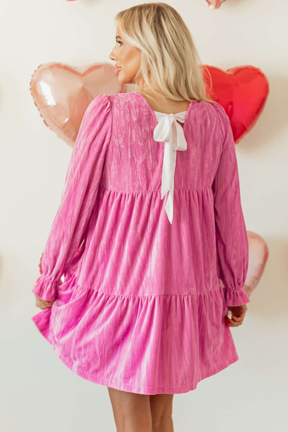 Strawberry Pink Flounce Sleeve Tiered Ruffled Velvet Mini Dress - Loving It Shop