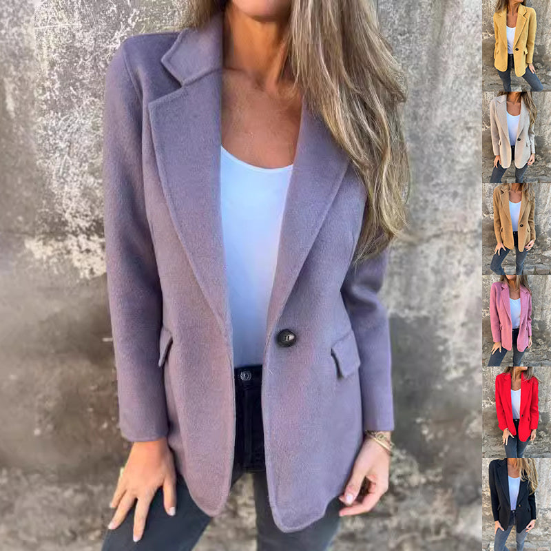 Ins Button Lapel Short Blazer Winter Fashion Commuter Jacket Outwear Women&