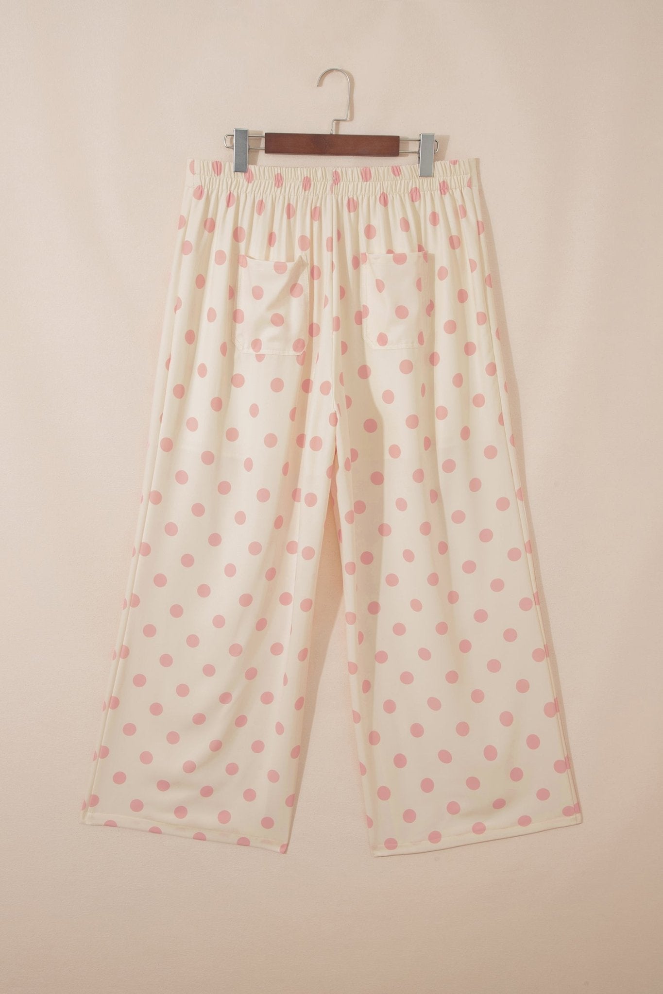 White Polka Dot Print Patched Pocket Loose Pants - Loving It Shop
