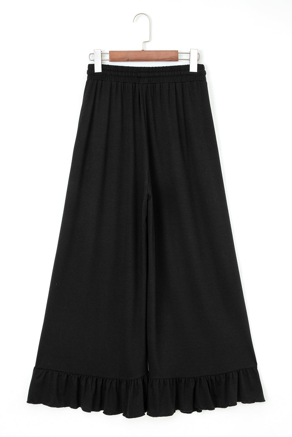 Black Ruffled Wide Leg Pull On High Waist Pants with Pockets - Loving It Shop
